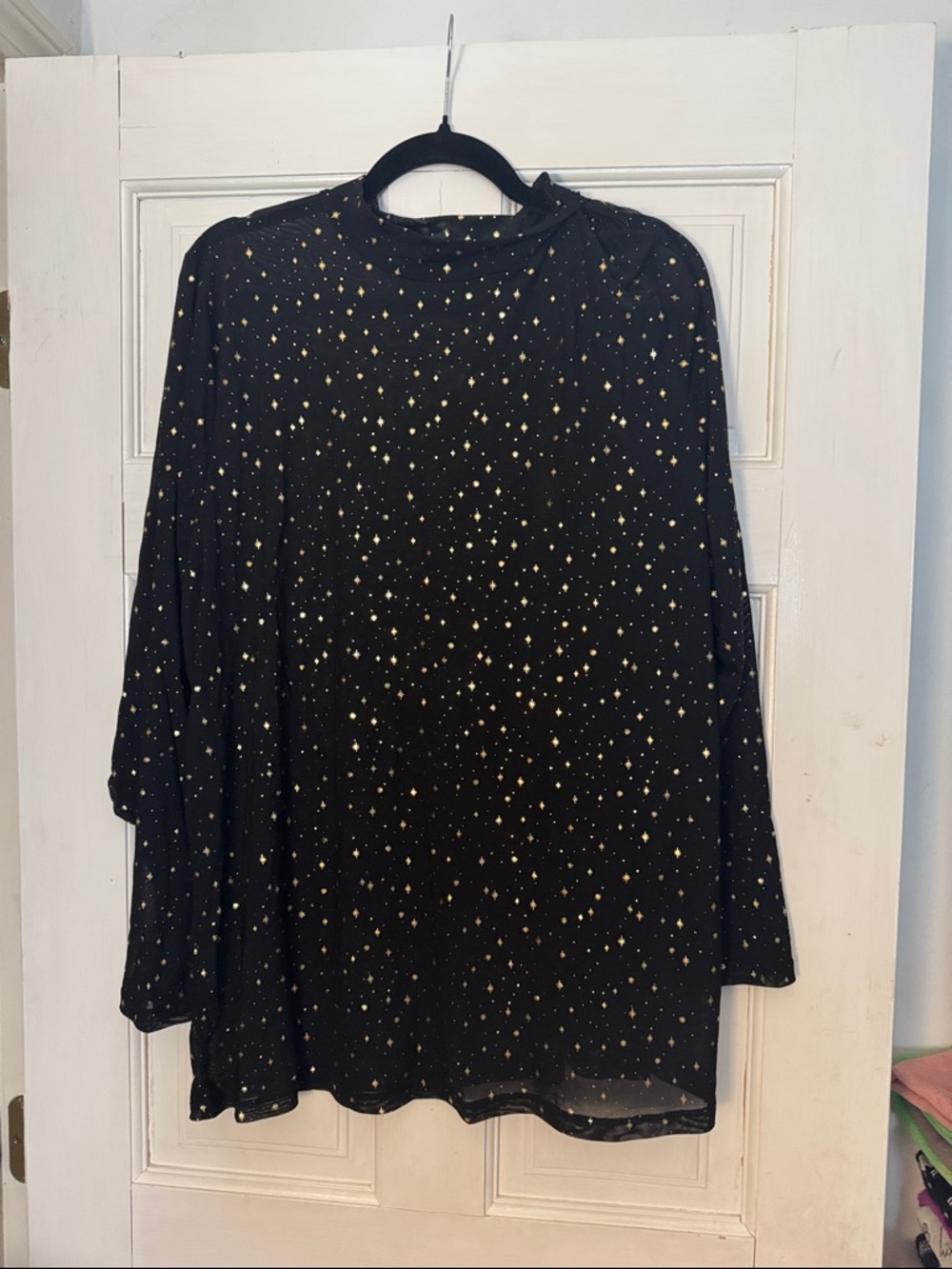 Women’s Black Long-Sleeve Star Print Top see through